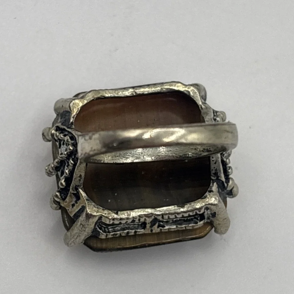 Sterling‎ Silver 925 SEMI-PRECIOUS STONE RING - TIGER'S EYE - Size 6